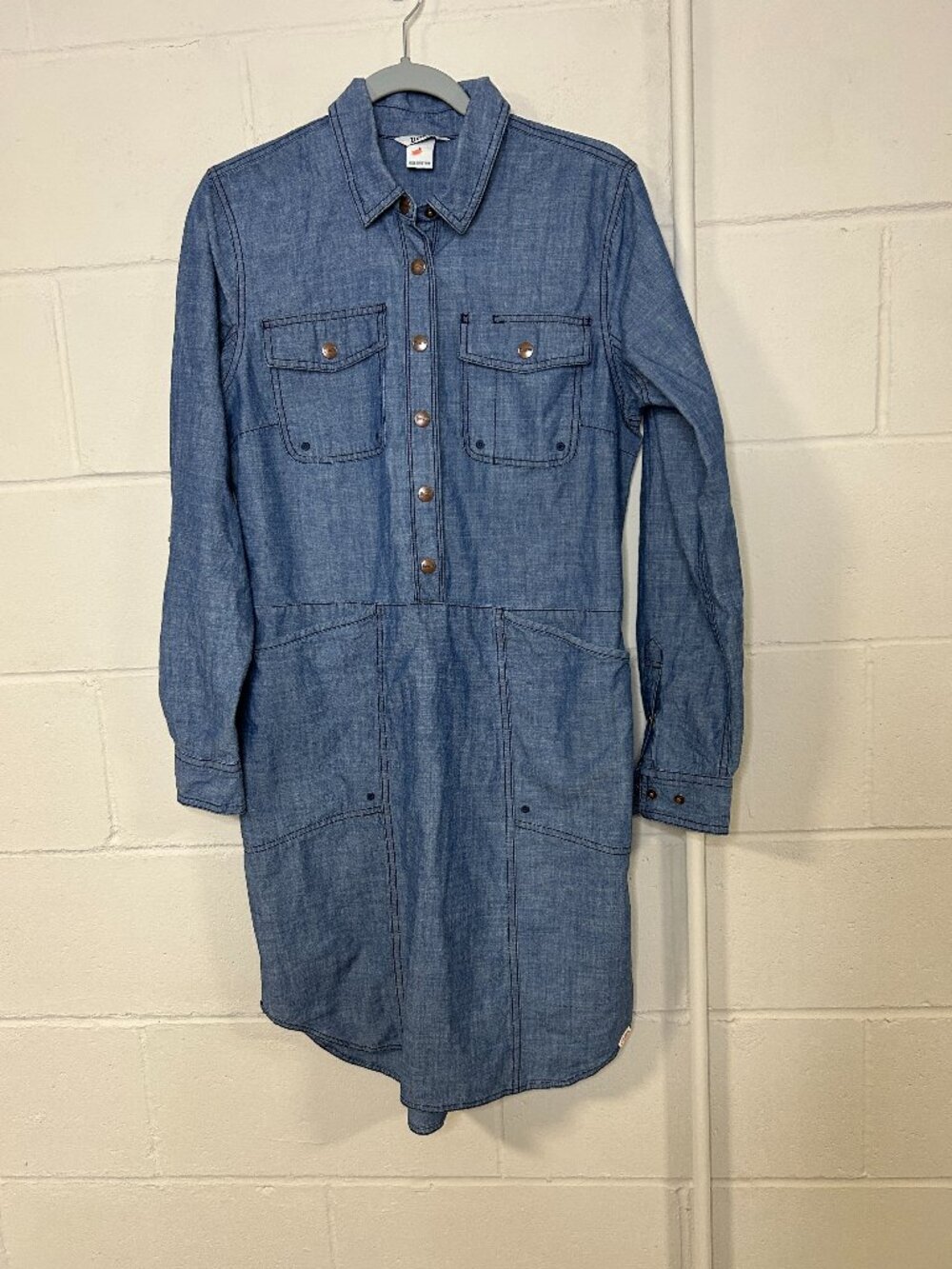 Duluth Trading Dress Womens Small Popover Chambray Utility Granola Pockets